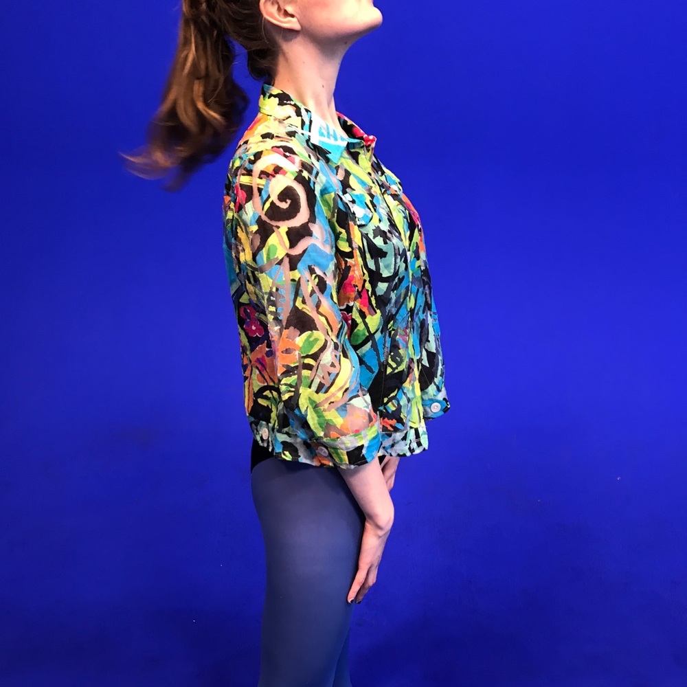 Vintage sheer button up multicolor rainbow shirt